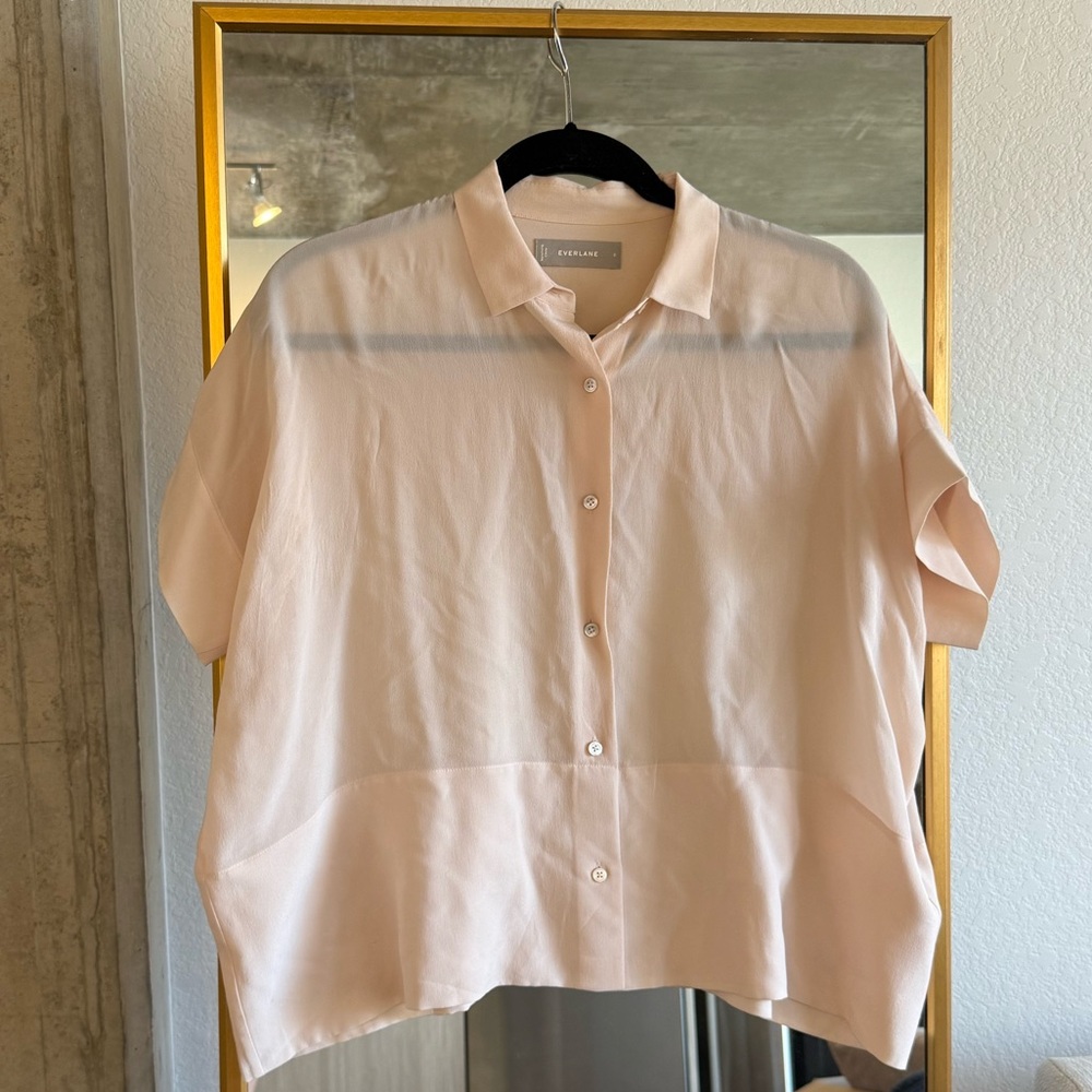 Everlane The Boxy Shirt in Washable Silk Light Pink sz 0